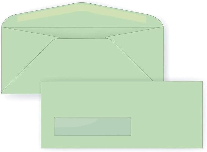 Limited Papers (TM) Regular Mailing And Business Envelopes, Left Hand Window, No. 10 (4.8 x 9.5 Inch), Gummed seal, 24 Pound, Variety of Colors And Quantities. (Green, 250)