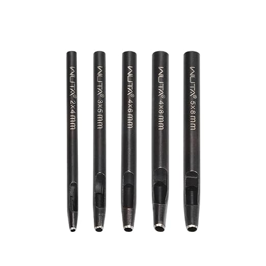 WUTA 5 Size Oval Leather Hole Punch Set,Carbon Steel Belt Hole Puncher, Leather Hand Punching Tool for Leathercraft Working