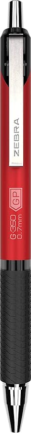Zebra Pen G-350 Gel Pens 2-Pack, Black Ink, 0.7mm Medium Point, Crimson Red Premium Metal Barrel, Rapid Dry Ink, Textured Rubber Grip, Secure Metal Clip, Includes 2 Refills (40312)
