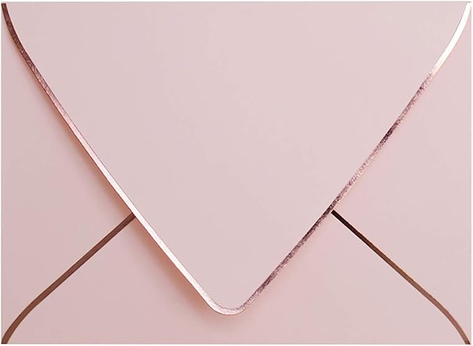 A7 Pink Envelopes 50 Pack With Rose Gold Border Christmas Envelopes Quick Self Seal, For 5x7 Cards| Perfect for Weddings, Invitations, Photos, Graduation, Baby Shower (Pink-rose golden border)