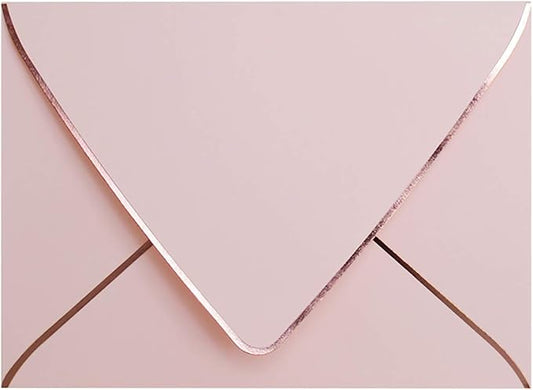 A7 Pink Envelopes 50 Pack With Rose Gold Border Christmas Envelopes Quick Self Seal, For 5x7 Cards| Perfect for Weddings, Invitations, Photos, Graduation, Baby Shower (Pink-rose golden border)
