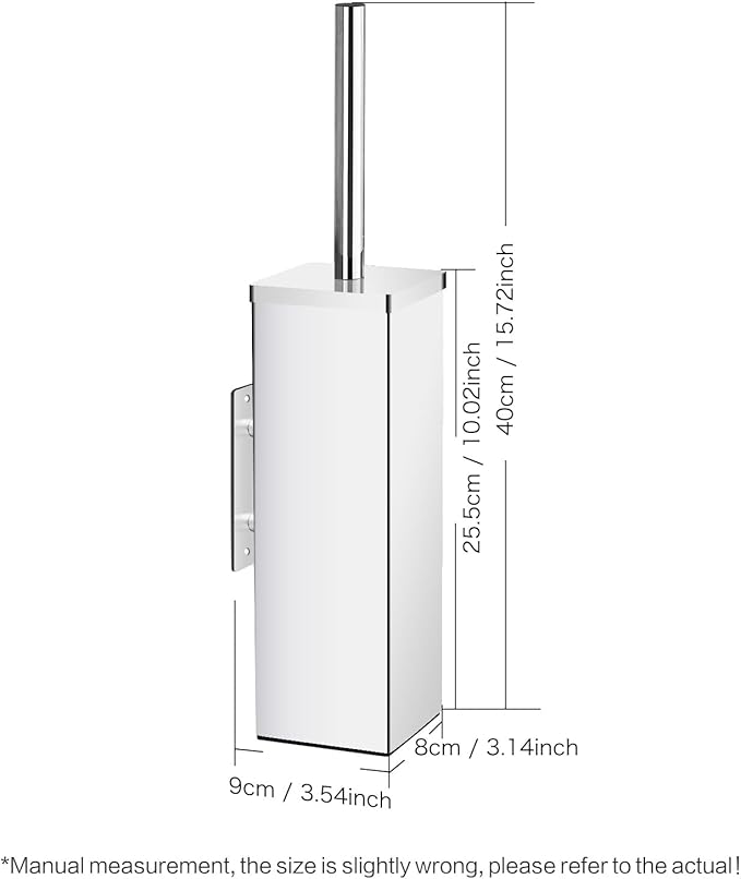 JOVYXIE Bright Silver Stainless Steel Square Toilet Brush with Metal Lid Dual-Use Toilet Brush Holder with Drilled + Drill-Free Hook Base Includes Removable Inner Bucket (Bright Silver)