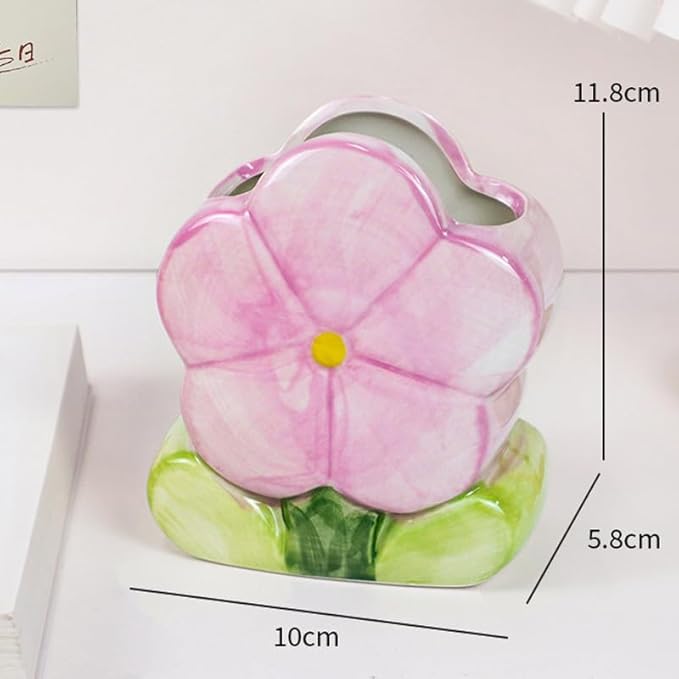 Flower Pencil Holder for Desk Purple Toothbrush Holder Cute Makeup Pen Holder for Office Desk Accessories Aesthetic Home Decor Birthday Gifts for Women Vanity Kawaii Kitchen Utensil Holder