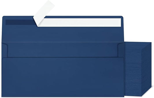 Mulbozy 200 Pcs #10 Business Envelopes, Self Seal Standard Envelopes, Windowless Business Mailing Envelopes for Office Checks Letters Invoices Statements Wedding, Size 4-1/8 x 9-1/2 inch (Navy Blue)