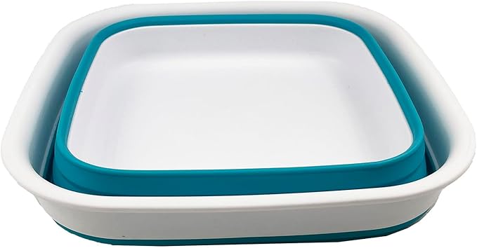 SAMMART 8L (2.1 Gallon) Collapsible Tub - Foldable Dish Tub - Portable Washing Basin - Space Saving Plastic Washtub (White/Ceramic Blue)