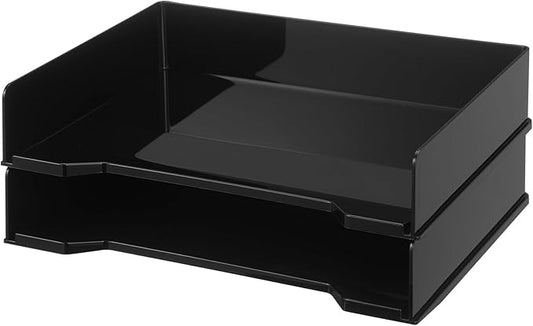 2 Pcs Stackable Letter Tray Rectangular Plastic Desk Organizer 13 x 9.5 x 2.6 in Paper Holder File Tray Accessories Rack for Desktop Office Desk Drawers (Black)