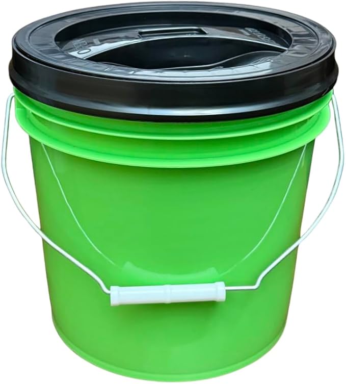House Naturals 2 Gallon Food Grade - BPA Free Made in USA Buckets Lime Color pails with Screw On Gasket Lids (4, Lime - Black lids)