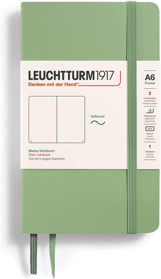 LEUCHTTURM1917 - Notebook Softcover Pocket A6-123 Numbered Pages for Writing and Journaling (Plain, Sage)