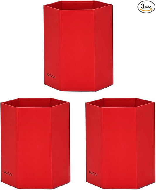 HUAPRINT Pen Holder,Red Pencil Holder for desk,3 Pack Cardboard Pen Organizer Desk,Pencil Cup for Office Home School Kids,3.14x3.14x4.33 inch