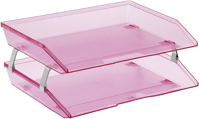 Acrimet Facility 2 Tier Letter Tray, Side Load, Letter Size/A4, Desktop File Organizer, Plastic (Clear Pink Color)