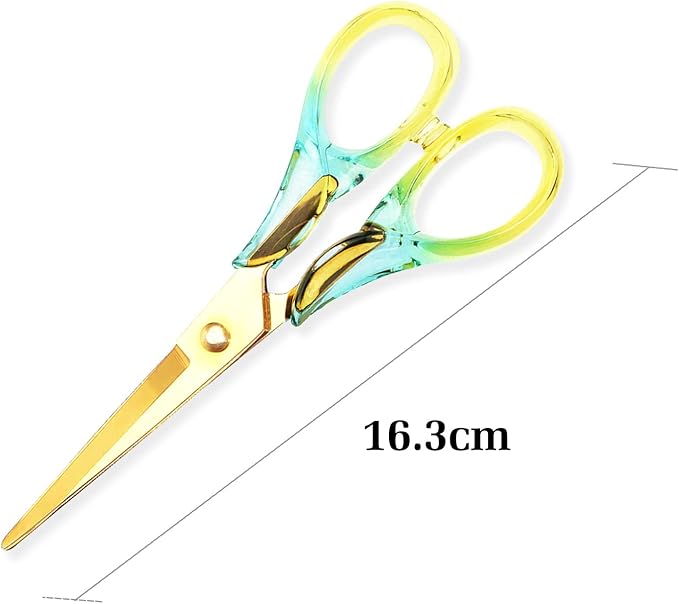Gold Scissors, Stainless Steel Blade with Acrylic Handle, All Purpose Scissor for Office, School, Home, Fabric Shears, Tijeras (6.3" Yellow Green)