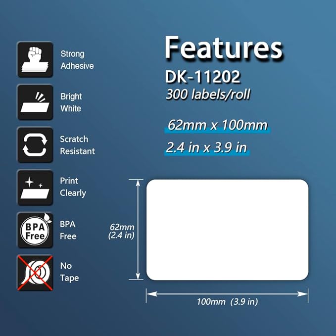 BETCKEY - Compatible Shipping Labels Replacement for Brother DK-1202 (2-3/7" x 4"), Use with Brother QL Label Printers [20 Rolls/6000 Labels]