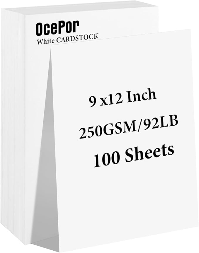 OcePor 100 Sheets White Cardstock 9” x 12”, 92lb/250gsm Black Card Stock, Thick Card Stock Paper, Heavy Cardstock Paper for Printer, Resume, Scrapbooks, Art, Crafts, Business Cards