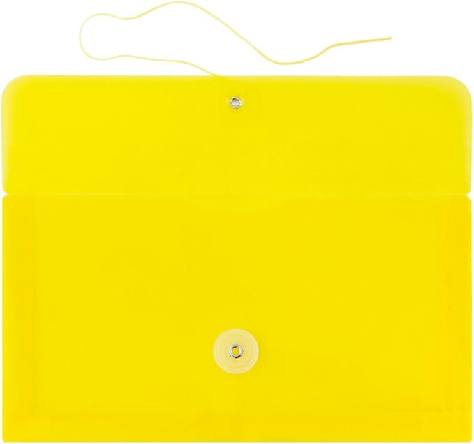 JAM PAPER Plastic Envelopes with Button & String Tie Closure - #10 Business Booklet - 5 1/4 x 10 - Yellow - 12/Pack