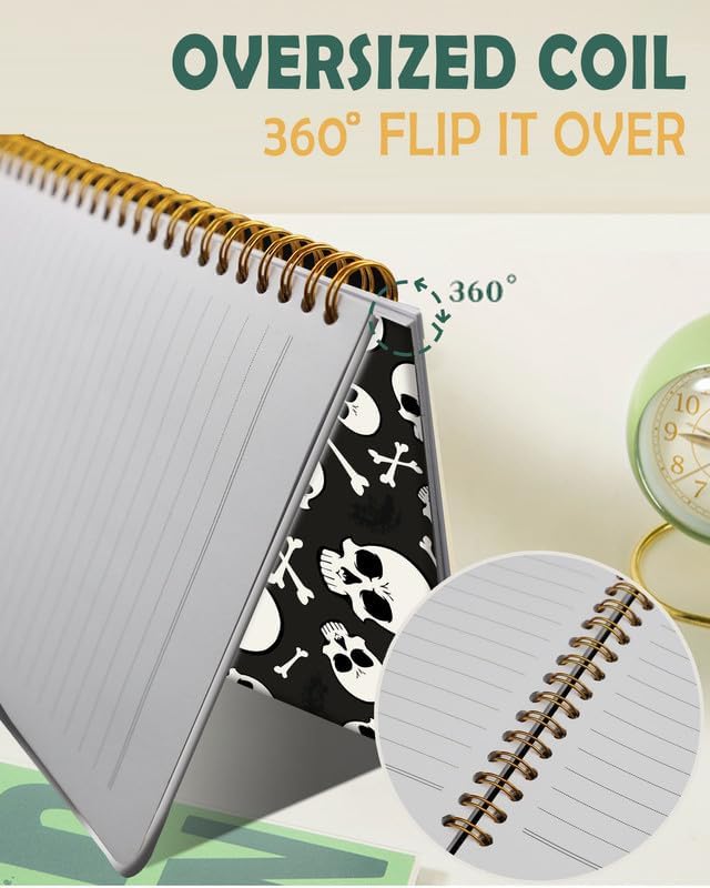 Ruled Spiral Writing Notebook,A5 Hardcover Lined College Journal for Women Lady Girl,Strong Twin-Wire Binding with Premium Paper,8.4" X 6",Perfect for School,Office,Home Gifts(Skull Bones)
