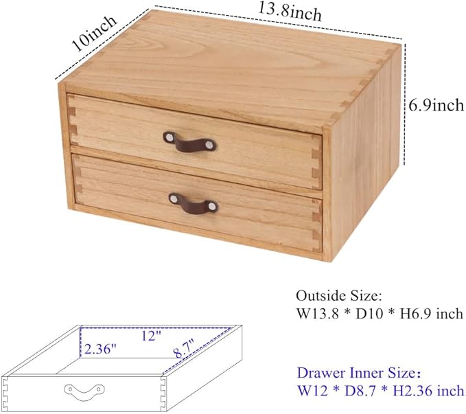 Wooden Desk Organizer with 2 Drawers - Desktop Storage Drawers for Office Supplies File Paper Storage - Wood Chest/Small Cabinets for Jewelry Dresser Kitchen Counter (FAX2C-LT）