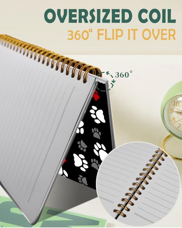 Ruled Spiral Writing Notebook,A5 Hardcover Lined College Journal for Women Lady Girl,Strong Twin-Wire Binding with Premium Paper,8.4" X 6",Perfect for School,Office,Home Gifts(Cute Dog Paw)