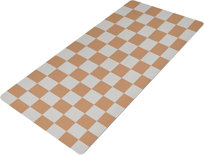 Mouse Pad Desk Mat Leather Desk Pad Large Gaming Desk Cover Protector Mat for Keyboard Computer Laptop Office Waterproof 35.4 x 16.5 Inch Checkered Orange and White