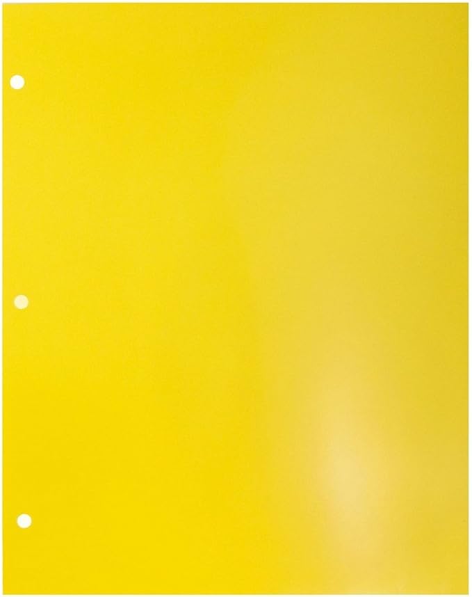 JAM PAPER Laminated Two Pocket Glossy 3 Hole Punch School Folders - Letter Size - High Gloss Yellow - Bulk 25/Pack
