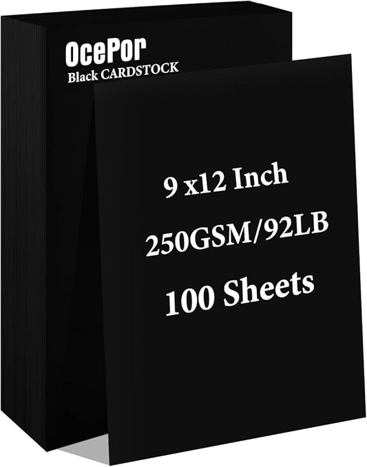 OcePor 100 Sheets Black Cardstock 9” x 12”, 92lb/250gsm Black Card Stock, Thick Card Stock Paper, Heavy Cardstock Paper for Printer, Resume, Scrapbooks, Art, Crafts, Business Cards