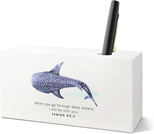 SNNDER Whale Shark Christian Single Pen holder for Desk, Christian Gifts for Women Men, Inspirational Bible Verses Isaiah 32:2 Fountain Pen Holder for Home Office Desk Accessories