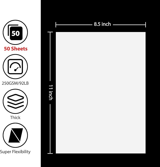 OcePor 50 Sheets White Cardstock Paper, Colored Printer Paper 8.5 x 11, Card Stock Thick Construction for Craft,Scrapbook，Office Printing, Invitations, Certificates，92 lb/250gsm