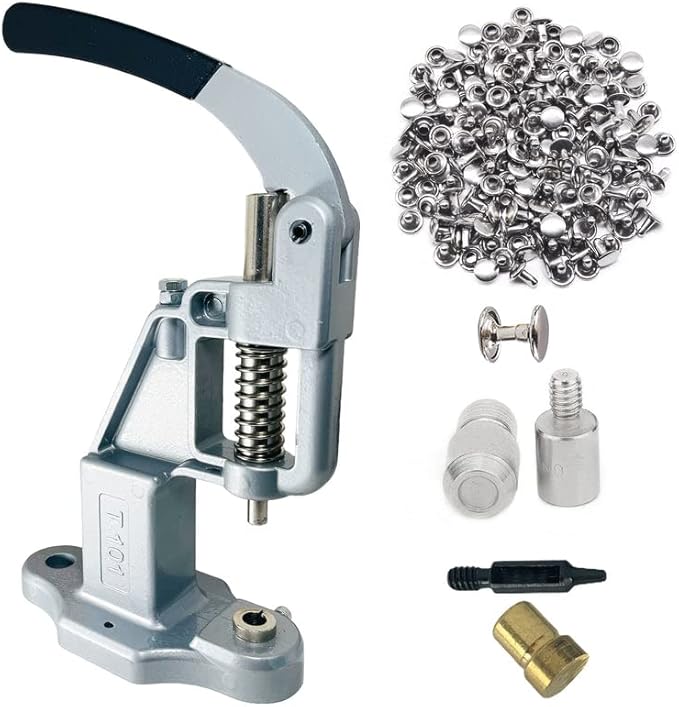 Hobby Trendy Hand Press with 1000 Sets of Iron 9mm Double Capped Rivets with Dies and Hole Punch(Silver Gray Press,Silver Rivets)