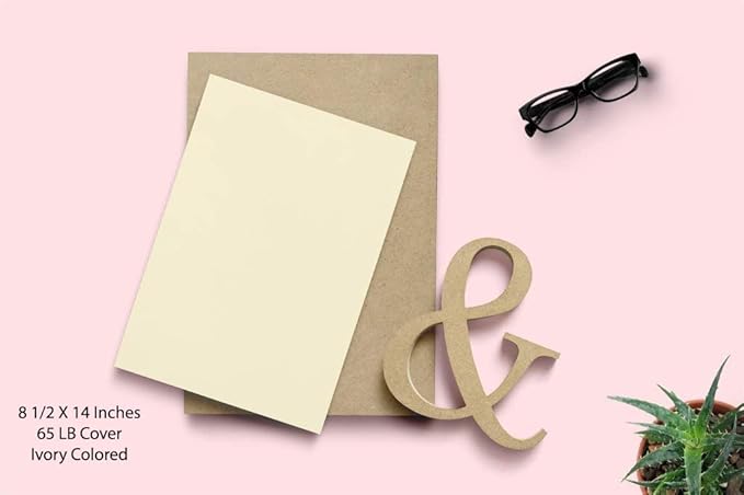 100 Ivory Colored Card Stock Paper - 65lb, Legal Size Heavyweight Printer Paper, Thick Sheet, 8.5 x 14 Inches