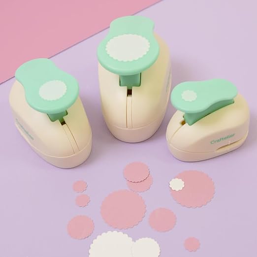 Craftelier - Circle Scallop Punch Set | 3/8", 5/8" & 1" Shape Scalloped Hole Puncher for Paper Crafts | Round Scalloped Hole Punch for Scrapbooking, DIY Cards & Journals | Craft Punch Set for Paper