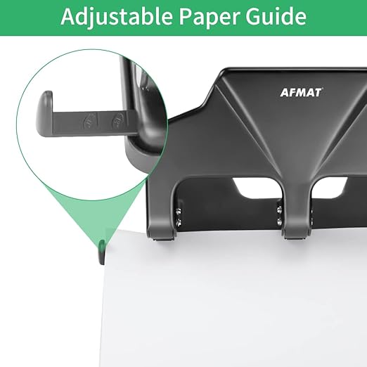 AFMAT HP16 Heavy Duty 3 Hole Punch, 40-Sheet Paper Punch, 50% Reduced Effort, Metal Hole Puncher 3 Ring, Three-Hole Paper Puncher w/Large Chip Tray for Classroom, Office, Silver