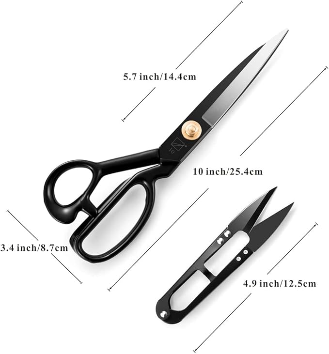 Sewing Scissors, Professional 10 Inch Fabric Dressmaking Scissors Heavy Duty Shears Sharp Cutting for Crafting, Leather, Dressmaking, Tailoring, Altering(10 Inch Black, Right-Handed)