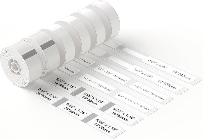 NIIMBOT D11/D110 Compatible Label Paper, 6-Roll White 0.47" x 1.57" Thermal Label Maker Tape, All-Purpose Adhesive Labels