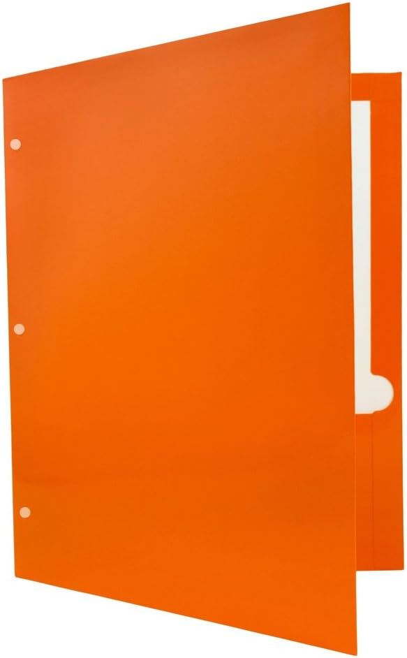JAM PAPER Laminated Two Pocket Glossy 3 Hole Punch School Folders - Letter Size - High Gloss Orange - Bulk 100/Box