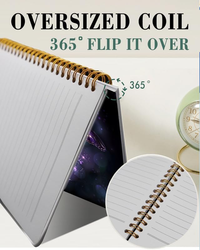 Spiral Journal Notebook,A5 Hardcover Lined Journals for Women 6 x 8.3 in,120 Pages Thick Paper,Cute College Ruled Writing Notebook for Gifts Office Work School(Sparkle Purple Butterfly Floral)