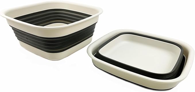 SAMMART 8L (2.1 Gallon) Collapsible Tub - Foldable Dish Tub - Portable Washing Basin - Space Saving Plastic Washtub (Grey/Washed Black (Set of 2))