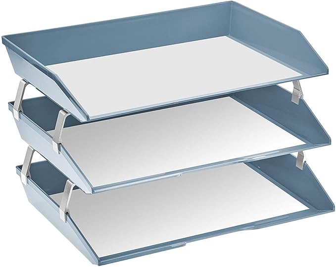 Acrimet Facility 3 Tier Letter Tray, Side Load, Letter Size/A4, Desktop File Organizer, Plastic (Solid Blue Color)