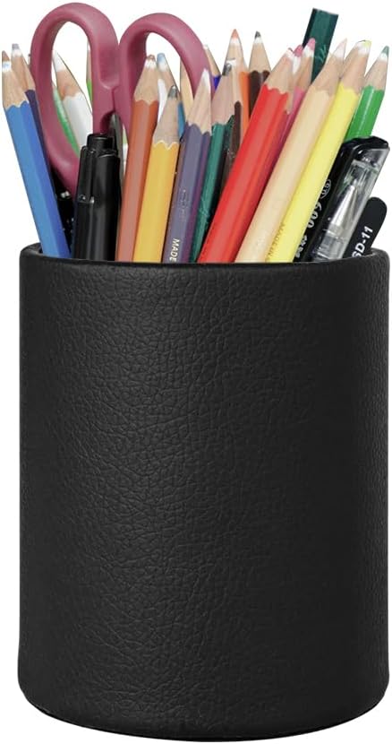 Pen Holder for Desk Pencil Organizer Cute Cup Holders Aesthetic (Black, 3.94" x3.15" x3.15")