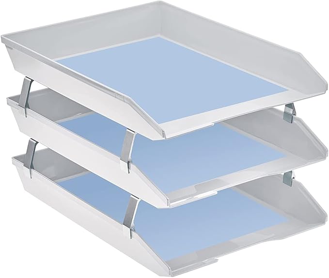 Acrimet Facility 3 Tier Letter Tray, Front Load, Letter Size/A4, Desktop File Organizer, Plastic (White Color)