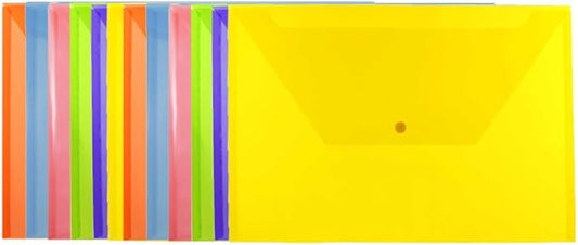 JAM PAPER Plastic Envelopes with Snap Closure - Legal Booklet - 9 3/4 x 14 1/2 - Assorted Colors - 12/Pack