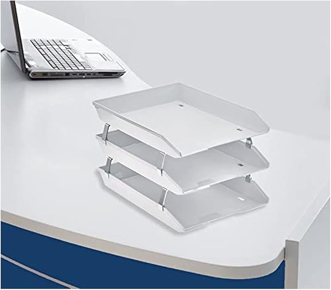 Acrimet Facility 3 Tier Letter Tray, Front Load, Letter Size/A4, Desktop File Organizer, Plastic (White Color)
