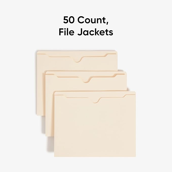 Smead File Jackets Letter Size for File Folders, Reinforced Straight-Cut Tab, 2" Expansion, Letter Size, Manila, 50 Per Box (75560)