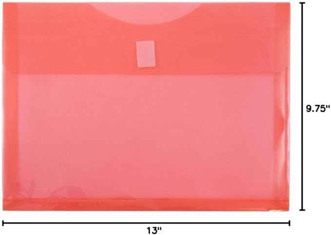 JAM PAPER Plastic Expansion Envelopes with Hook & Loop Closure - Letter Booklet - 9 3/4 x 13 with 1 Inch Expansion - Red - 3/Pack