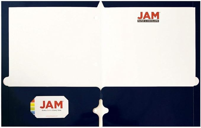 JAM PAPER Laminated Two Pocket Glossy 3 Hole Punch School Folders - Letter Size - High Gloss Navy Blue - 6/Pack