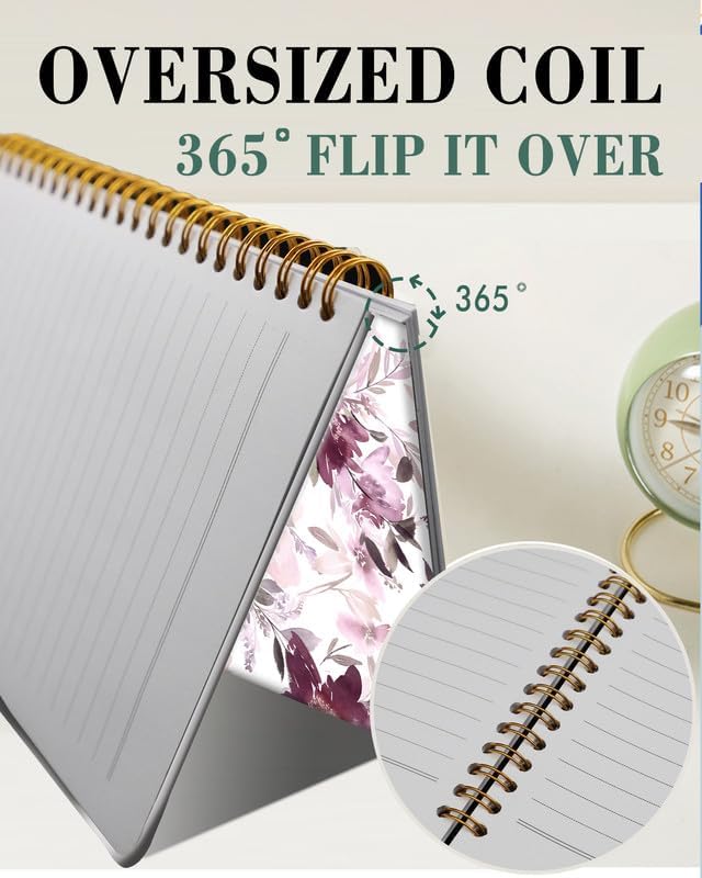 Spiral Journal Notebook,A5 Hardcover Lined Journals for Women Girl 6 x 8.3 in,120 Pages Thick Paper,Cute College Ruled Writing Notebook for Gifts Office Work School(Pink Purple Flower)