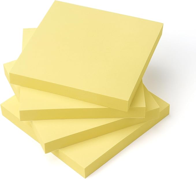 Sticky Notes 3x3 Self-Stick Notes Pads with Bright Colors, Easy to Post for Office, School, Home, 4 Pads/Pack, 90 Sheets/Pad (Yellow)