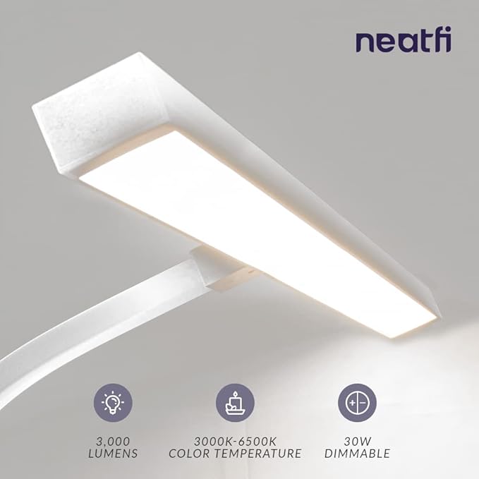 Neatfi (New Model) Flex Desk Lamp with Clamp, Dimmable, 3,000 Lumens 30W LED Monitor Light, 3000K-6500K Correlated Color Temperature, 5 Brightness Levels & 5 Light Modes (31.5 Inches, White)
