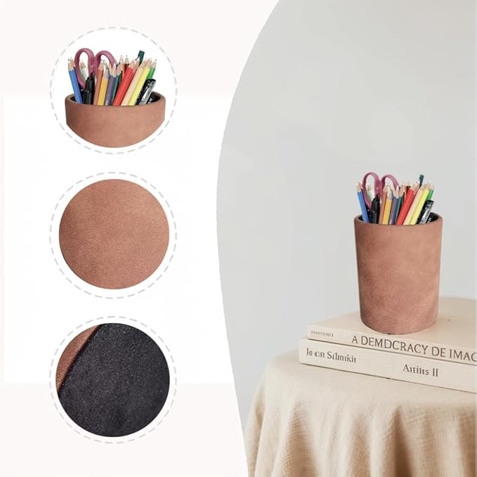 Pen Pencil Holder Cup Container Leather Desk Organizer Stand Decor Brush Scissor Holder Decoration Office Desk Home School