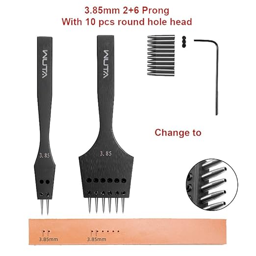 WUTA Removable Head Hole Punch Leather Chisel Stitching Professional Working Hand Tool Round Hole Puncher Chisel DIY Leather Tools 2nd Gen 3.85mm-(2+6)