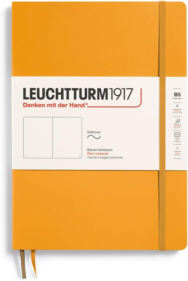 LEUCHTTURM1917 - Notebook Softcover Composition B5-123 Numbered Pages for Writing and Journaling (Plain, Rising Sun)