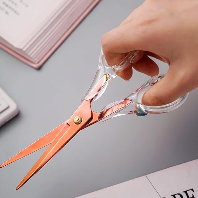 Gold Scissors, Stainless Steel Blade with Acrylic Handle, All Purpose Scissor for Office, School, Home, Fabric Shears, Tijeras (6.3" Rosegold)